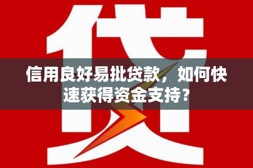 永新信用良好易批贷款，如何快速获得资金支持？